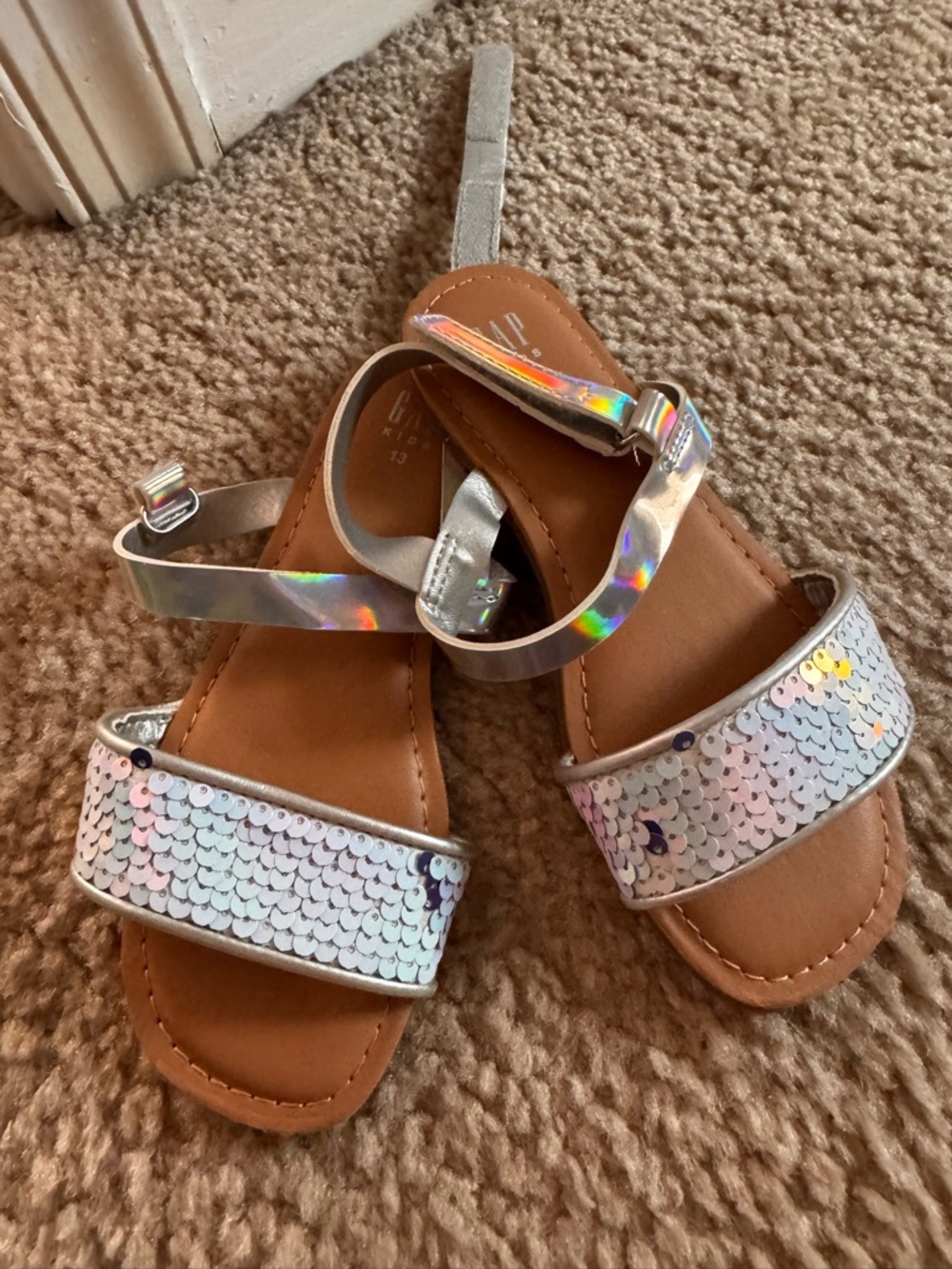 GAP Girls Holographic Sequin Strap Sandals - Silver